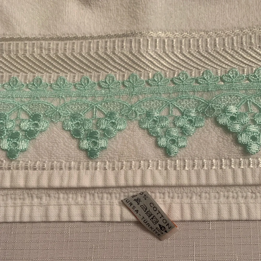 Hand Towel Mint Green Grape Lace Trim